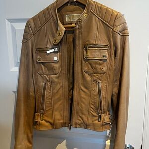 Michael Kors Cognac Leather Moto Jacket